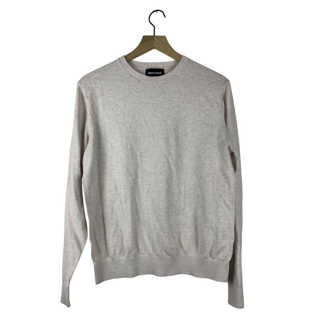 Bonobos Slim Crew Neck Long Sleeve Cotton Sweater Men's Medium Cream Beige